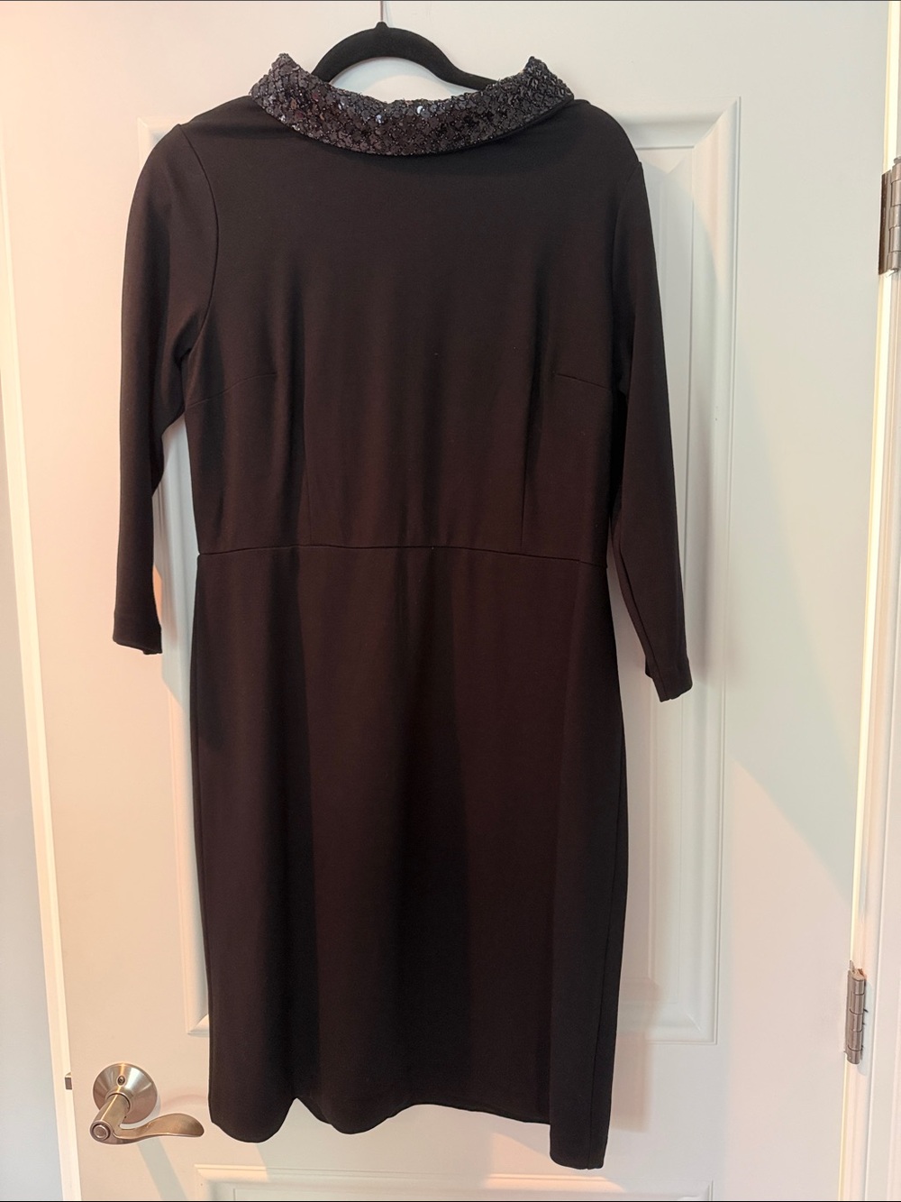 Talbots, Sheath Dress with Beaded Mockneck, Black, Size 12